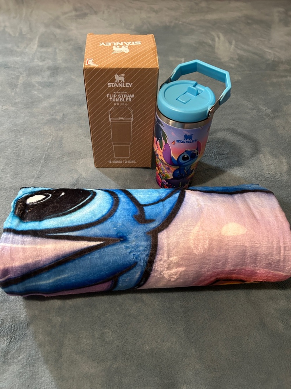Stitch Artwork Blue Teal Tumbler with Flip Straw & handle 20oz w/matching Throw